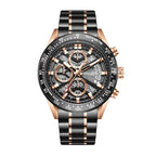 Sollen SL711 Chronograph Watch - Men's Two-Tone Stainless Steel Link Bracelet Open-Worked Seiko VD57 Wristwatch