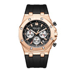 Sollen SL712 Chronograph Watch - Men's Rose Gold Case Multi-Function Dial Performance Silicone Strap Wristwatch
