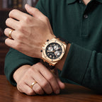Sollen SL712 Chronograph Watch - Men's Rose Gold Case Multi-Function Dial Performance Silicone Strap Wristwatch
