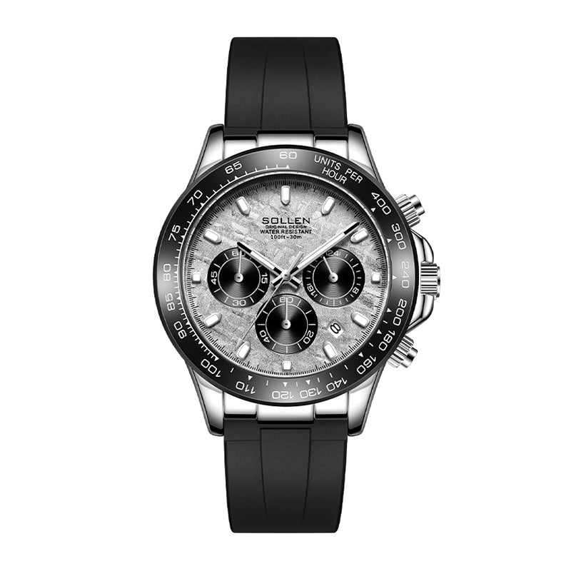 Sollen SL713 Chronograph Watch - Men's Multi-Function Textured Dial Performance Silicone Strap Wristwatch