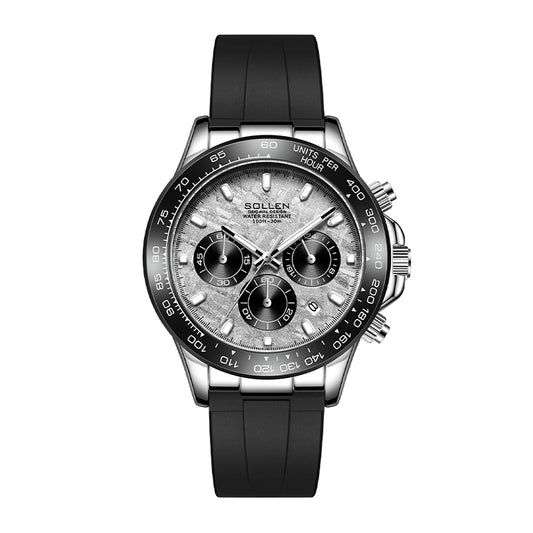 Sollen SL713 Chronograph Watch - Men's Multi-Function Textured Dial Performance Silicone Strap Wristwatch