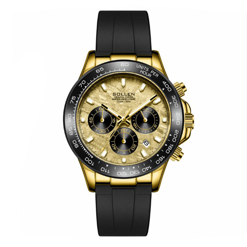 Sollen SL713 Chronograph Watch - Men's Multi-Function Textured Dial Performance Silicone Strap Wristwatch