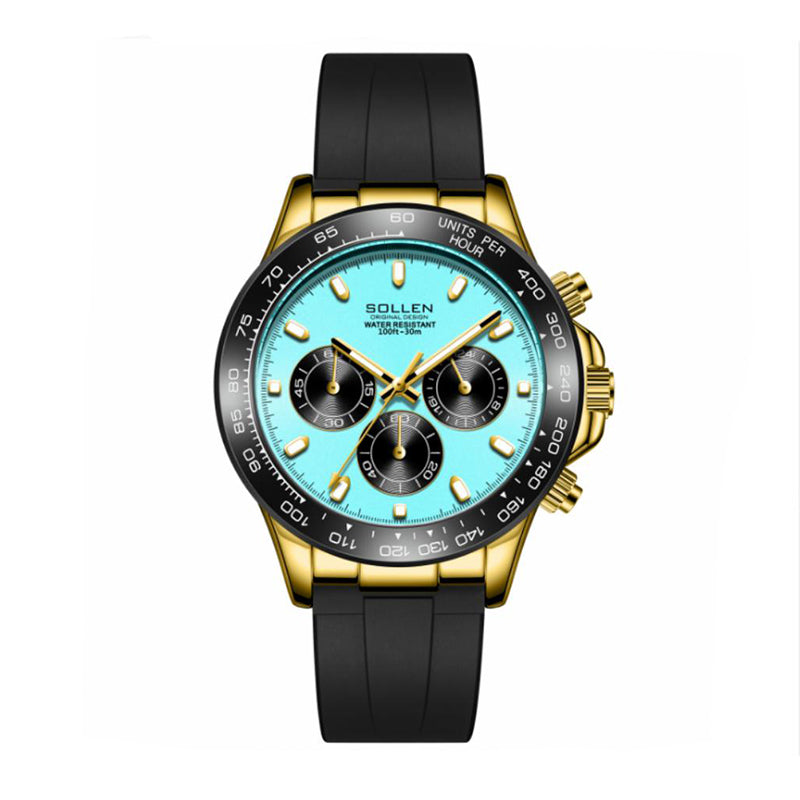 Sollen SL713 Chronograph Watch - Men's Multi-Function Textured Dial Performance Silicone Strap Wristwatch