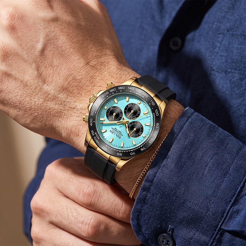Sollen SL713 Chronograph Watch - Men's Multi-Function Textured Dial Performance Silicone Strap Wristwatch