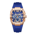 Sollen SL719 Chronograph Watch - Men's Rose Gold Tone Tonneau Case Performance Silicone Strap Wristwatch