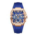 Sollen SL719 Chronograph Watch - Men's Rose Gold Tone Tonneau Case Performance Silicone Strap Wristwatch