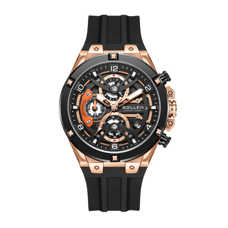 Sollen SL720 Chronograph Watch - Men's Multi-Function Textured Dial Performance Silicone Strap Wristwatch