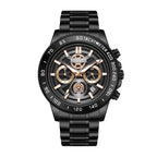 Sollen SL722 Chronograph Watch - Men's All-Black Case Multi-Function Stainless Steel Link Bracelet Wristwatch