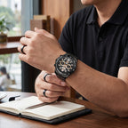 Sollen SL722 Chronograph Watch - Men's All-Black Case Multi-Function Stainless Steel Link Bracelet Wristwatch