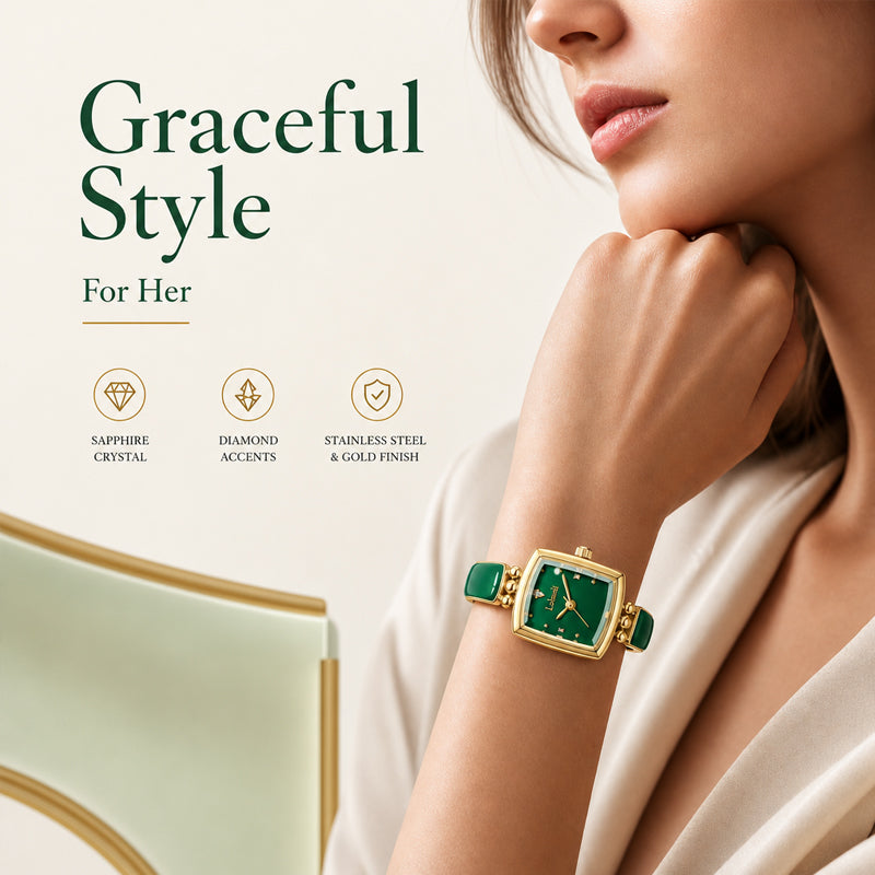 Labaoli LA653 Quartz Watch - Live Edition Women's Elegant 20mm Square Tonneau Case Faceted Diamond-Cut Glass Minimalist Crystal Dial Full IPG Gold Enamel Texture Bangle Bracelet Timepiece