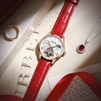 Sollen SL462 Multi-Function Automatic Watch - Women's Genuine Leather Open-Heart Flywheel Wristwatch