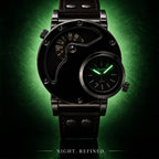 Oulm HP9591 Quartz Watch - Live Edition Men's Heavy Steampunk Dual Time Zone Industrial Black Case Luminous Hands Wide Leather Strap Tactical Wristwatch