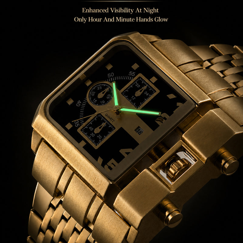 Oulm HP3364B Live Edition Men's Heavy Watch - Cyberpunk Industrial Design Asymmetric Armor Case Wide Metal Band Sport Wristwatch