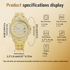 KDW KDW2386 Live Edition Men's Luxury Iced-Out Quartz Watch - 43mm Full Crystal Bezel & Bracelet Arc 12H Day 3H Date Roman Numeral Dial Metal Wristwatch