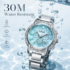 Labaoli LA559 Quartz Watch - Live Edition Women's Luxury 37mm Crystal-Encrusted Bezel Diamond-Cut Lens Chronograph Style Dial Slanted Date Two-Tone Link Bracelet Wristwatch