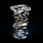 Sollen SL205 Men's Square Skeleton Automatic Mechanical Watch - 35x38mm Stainless Steel Case Sapphire Crystal Open Dial Fluororubber Strap Wristwatch