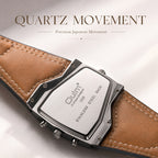 Oulm HP1220 Quartz Watch - Live Edition Men's Steampunk Dual Time Zone Asymmetrical IPB Black Case 44mm Wide PU Leather Cuff Band Wristwatch