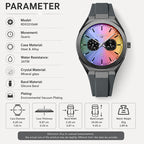 REWARD RD 932106M Quartz Watch - Live Edition Men's Ultra-Slim 8.7mm Case Dual Calendar Sub-Dials Luminous Hands Gradient Rainbow Dial Sport Silicone Strap Wristwatch