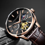 Sollen SL306 Men's Open Heart Automatic Mechanical Watch - 41mm Stainless Steel Case Moon Phase Dual Time Luminous Dial Wristwatch