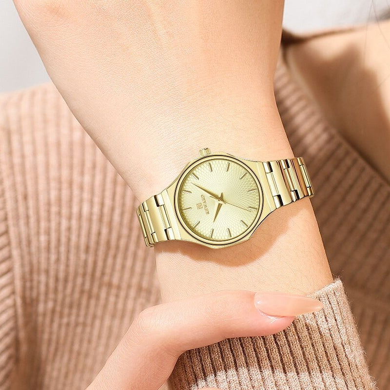 REWARD RD 213032L Quartz Watch - Live Edition Women's Elegant 28mm Full IPG Gold Stainless Steel Band Luminous Hands Sunburst Radial Dial Wristwatch