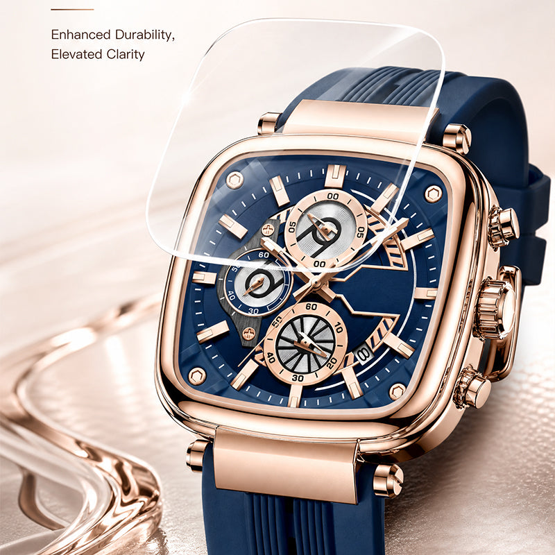 REWARD RD 831509M Quartz Watch - Live Edition Men's Luxury Cushion Case Full Chronograph Luminous Hands Date Window Sport Silicone Strap Wristwatch