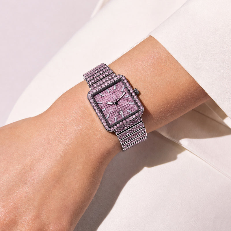 KDW KDW2410 Quartz Watch - Live Edition Luxury Full IPG Gold Crystal Pavé Square Case Iced-Out 20mm Link Bracelet Wristwatch