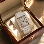 KDW KDW8315L Quartz Watch - Live Edition Women's Luxury 46mm Full Iced-Out Crystal Pavé Square Case Roman Numeral Day-Date Luminous Hands Fully Encrusted Link Bracelet Wristwatch