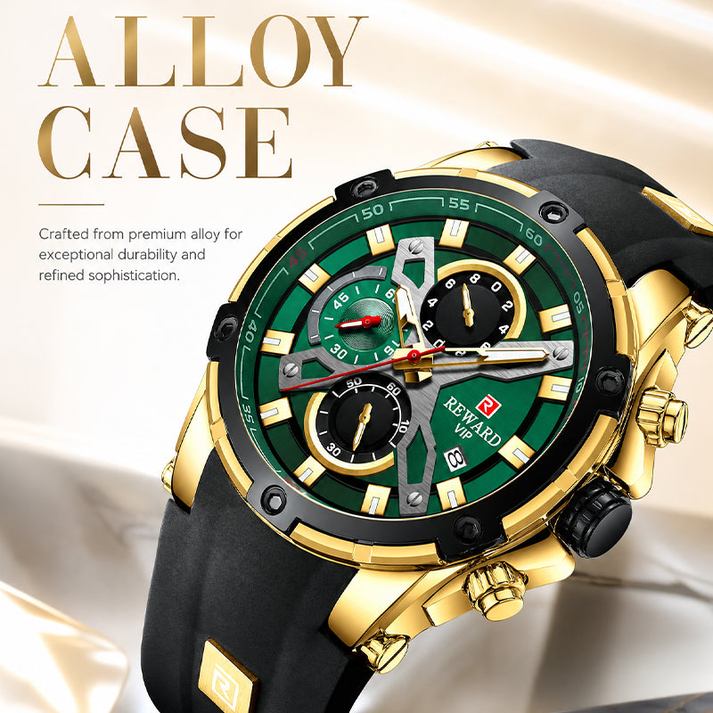 REWARD RD 83016M Quartz Watch - Live Edition Men's Heavy Tactical Armor Case Full Chronograph Luminous Hands Date Window Sport Silicone Strap Wristwatch