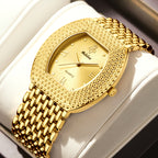 LX1023 Quartz Watch - Live Edition Unisex Luxury 41mm Tonneau Arched Bridge Glass Mirror Pavé Crystal Texture Gold Case Sunburst Dial Luminous Hands Steel Link Bracelet Wristwatch