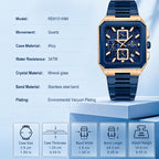 REWARD RD 813149M Quartz Watch - Live Edition Men's Luxury Octagonal Cushion Case Full Chronograph Luminous Hands Date Window Stainless Steel Band Wristwatch