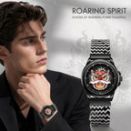 WLS6158 Quartz Watch - Live Edition Men's Streetwear 43mm Black Case Chinese Lion Dance Cultural Dial Luminous Facing Sport Silicone Elastic Woven Strap Wristwatch