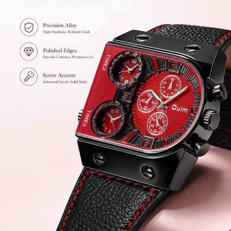 Oulm HP9315 Quartz Watch - Live Edition Men's Heavy Steampunk Industrial Matte Case Luminous Hands Wide Leather Strap Tactical Wristwatch