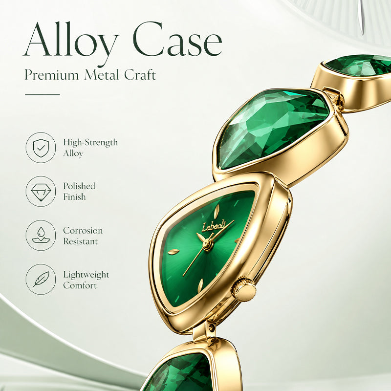 Labaoli LA682 Quartz Watch - Live Edition Women's Avant-Garde 27mm Asymmetric Case Irregular Cobblestone Faceted Gemstone Link Jewelry Bracelet Timepiece