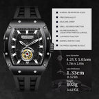 Sollen SL727 Quartz Watch - Men's Tonneau Case 3D Textured Dial Performance Silicone Strap Wristwatch