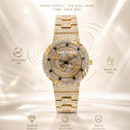 LOOK WORLD RKS257 Live Edition Men's Iced Out Watch - Luxury Full Crystals Encrusted Round Case Creative Spinning Dollar Sign Dial Metal Band Hiphop Wristwatch