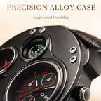 Oulm HP3741 Live Edition Men's Tactical Watch - Cyberpunk Multi Time Zone Dual Movement Oversized Round Armor Case with Built-in Compass Sport Wristwatch