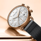 Sollen SL705 Quartz Watch - Men's Multi-Function Dual-Time Domed Glass Stainless Steel Mesh Band Wristwatch