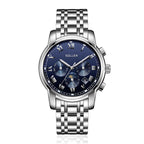 Sollen SL801 Chronograph Watch - Men's Multi-Function Moonphase Sunburst Dial 7-Bead Stainless Steel Bracelet Wristwatch