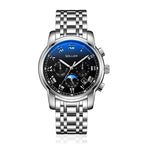 Sollen SL801 Chronograph Watch - Men's Multi-Function Moonphase Sunburst Dial 7-Bead Stainless Steel Bracelet Wristwatch