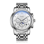 Sollen SL802 Multi-Function Watch - Men's Moonphase Sunburst Dial 7-Bead Stainless Steel Bracelet Wristwatch