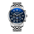 Sollen SL802 Multi-Function Watch - Men's Moonphase Sunburst Dial 7-Bead Stainless Steel Bracelet Wristwatch