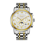 Sollen SL802 Multi-Function Watch - Men's Moonphase Sunburst Dial 7-Bead Stainless Steel Bracelet Wristwatch