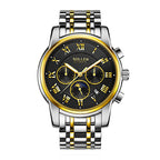Sollen SL802 Multi-Function Watch - Men's Moonphase Sunburst Dial 7-Bead Stainless Steel Bracelet Wristwatch