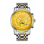 Sollen SL802 Multi-Function Watch - Men's Moonphase Sunburst Dial 7-Bead Stainless Steel Bracelet Wristwatch