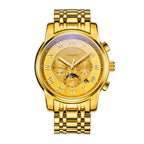 Sollen SL802 Multi-Function Watch - Men's Moonphase Sunburst Dial 7-Bead Stainless Steel Bracelet Wristwatch