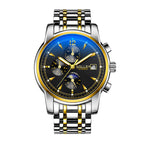 Sollen SL803 Multi-Function Watch - Men's Moonphase Sunburst Dial 7-Bead Stainless Steel Bracelet Wristwatch