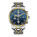 Sollen SL803 Multi-Function Watch - Men's Moonphase Sunburst Dial 7-Bead Stainless Steel Bracelet Wristwatch