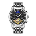 Sollen SL804 Multi-Function Watch - Men's Open-Heart Moonphase Sunburst Dial 7-Bead Stainless Steel Bracelet Wristwatch