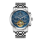 Sollen SL805 Multi-Function Watch - Men's Open-Heart Moonphase Sunburst Dial 7-Bead Stainless Steel Bracelet Wristwatch