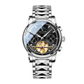 Sollen SL806 Multi-Function Watch - Men's Open-Heart Moonphase Sunburst Dial 7-Bead Tungsten-Steel Bracelet Wristwatch